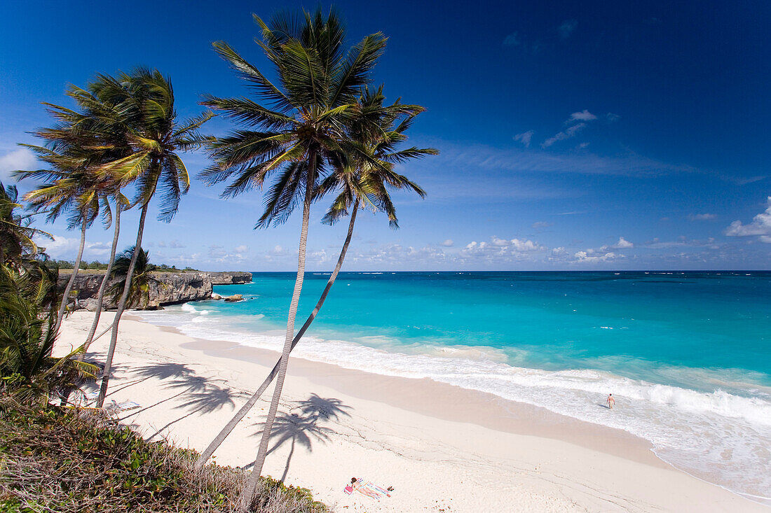 View over sandy beach of Bottom Bay, St. Philip, Barbados, Caribbean