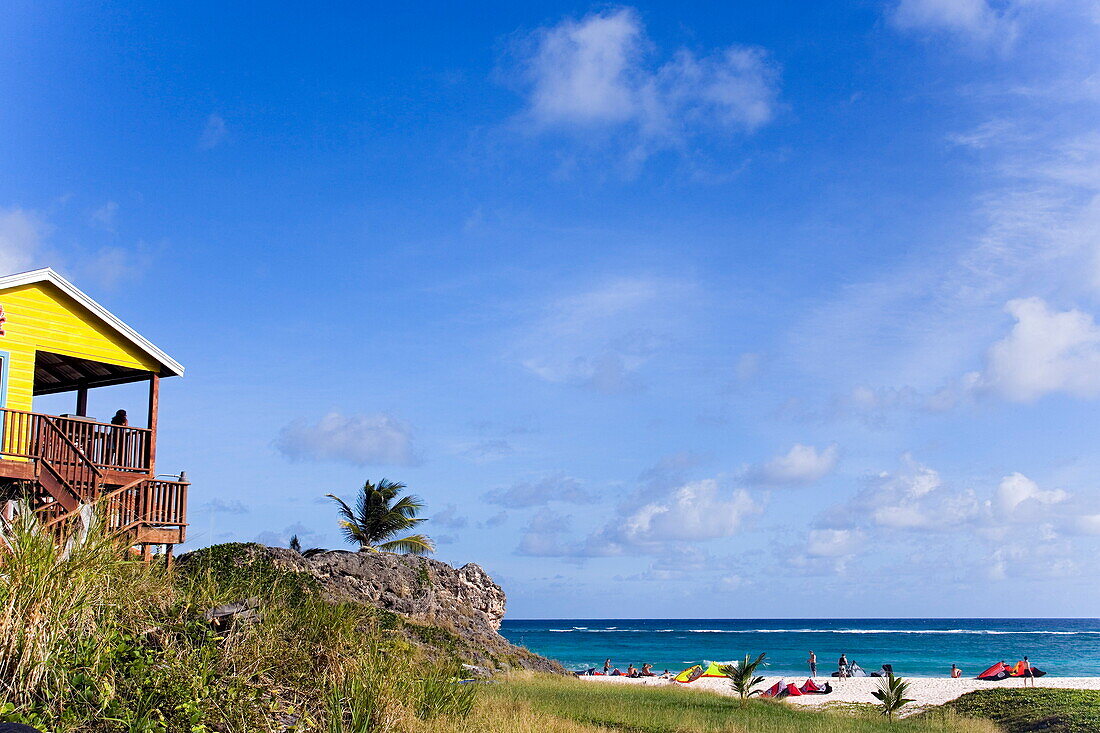 Kite surfers at beach, Barbados, Caribbean