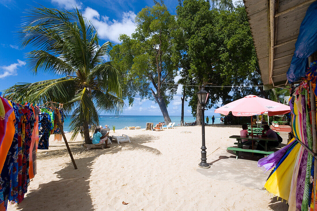 Souvenir stall at beach, Speightstown, Barbados, Caribbean