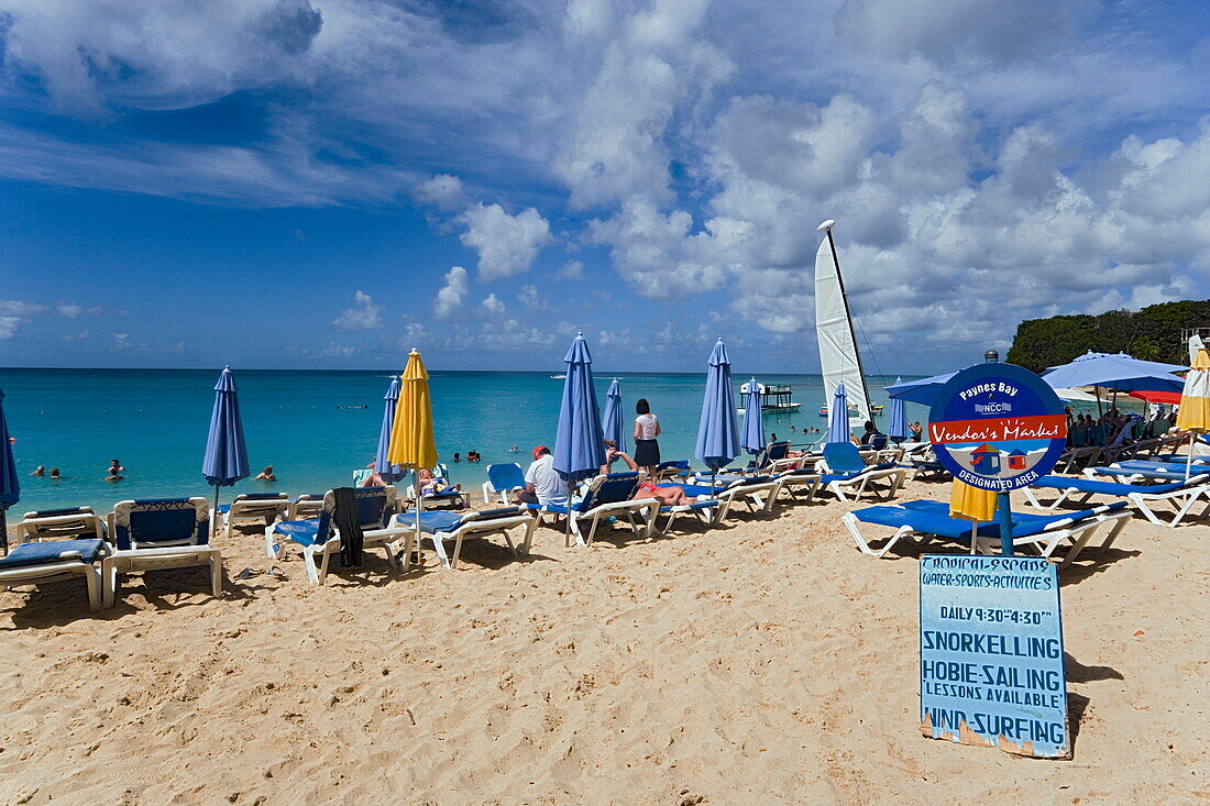 People relaxing at beach, Paynes Bay, Barbados, Caribbean
