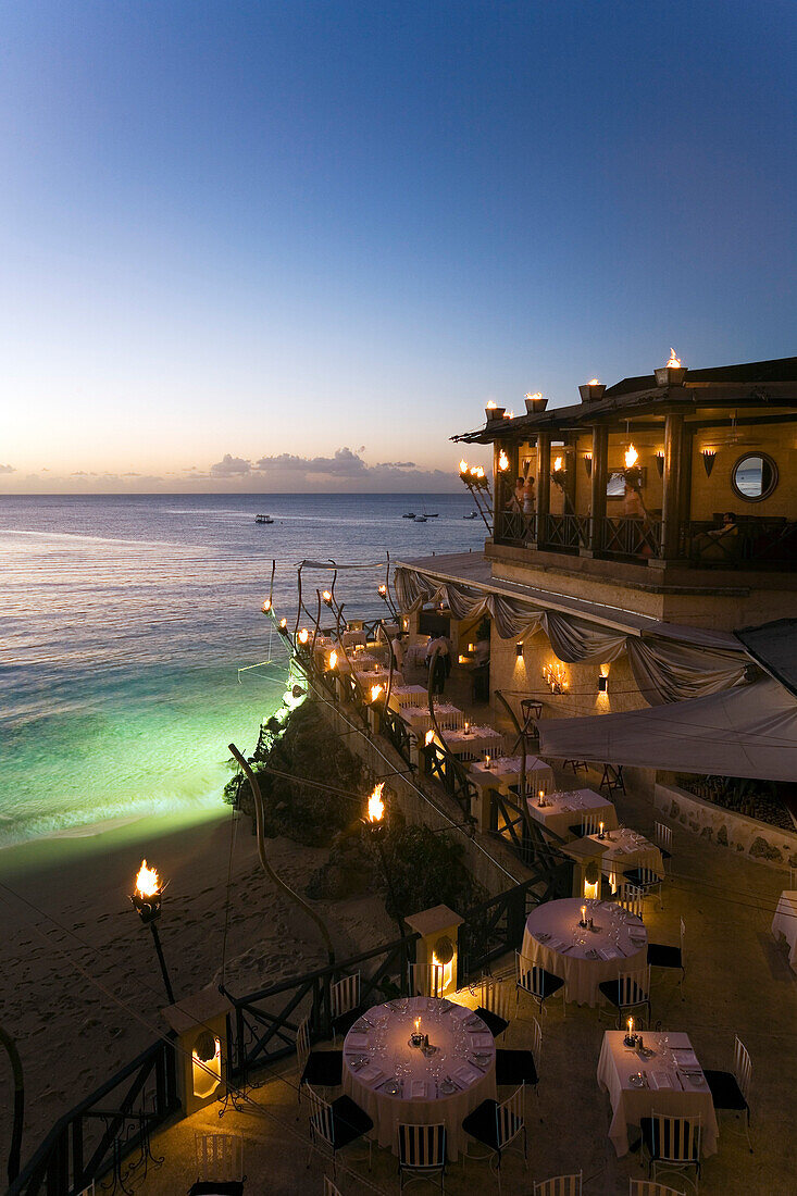 Restaurant The Cliff in the evening, Derricks, Barbardos, Caribbean