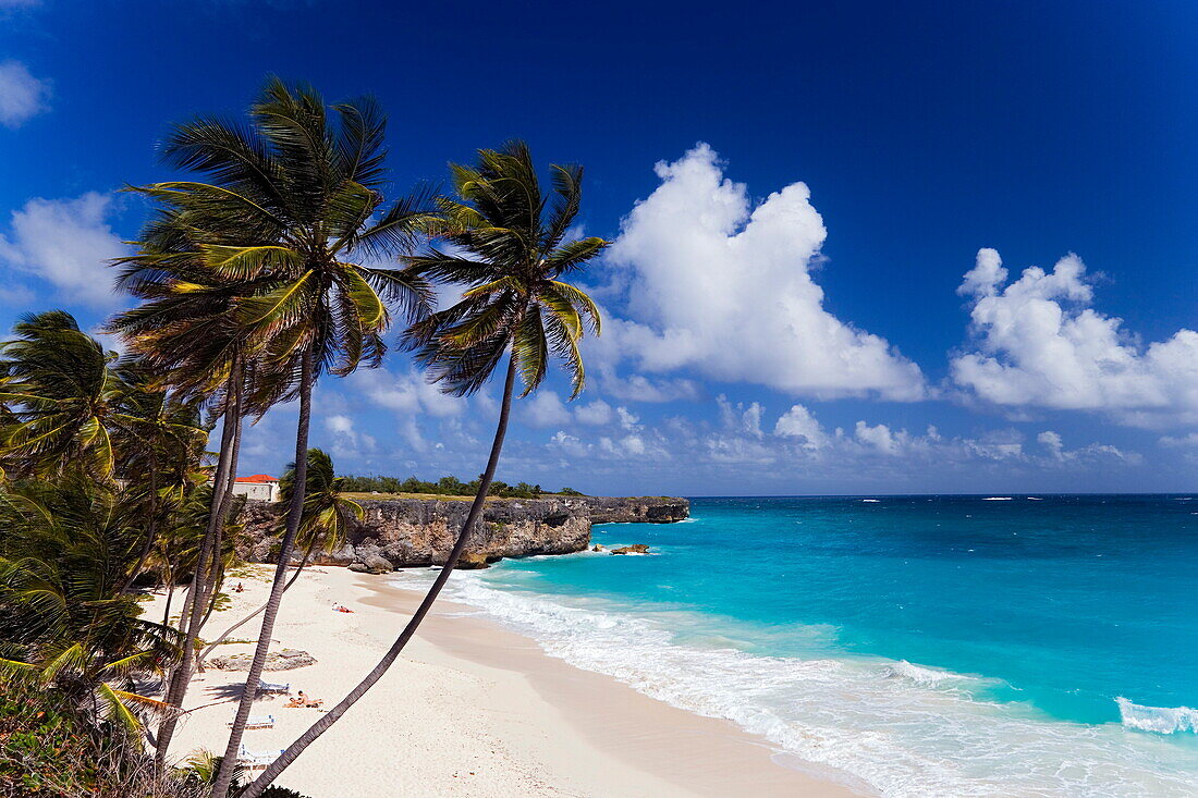 View over sandy beach of Bottom Bay, St. Philip, Barbados, Caribbean