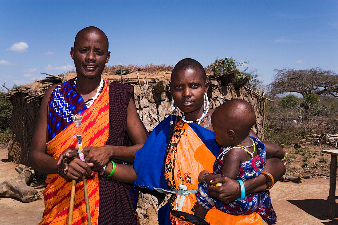 Portrait of a Maasai family, Coast, Kenya