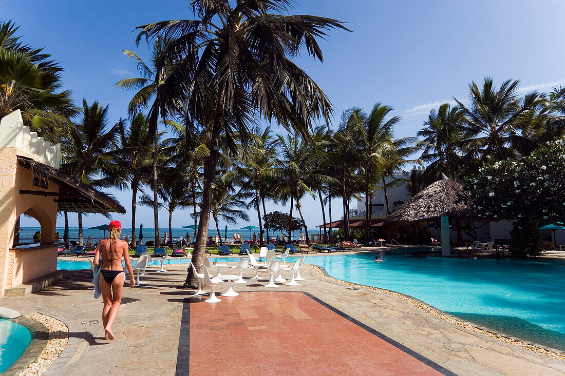Swimming pool area of the Hotel Bamburi Beach, Bamburi Beach, Coast, Kenya