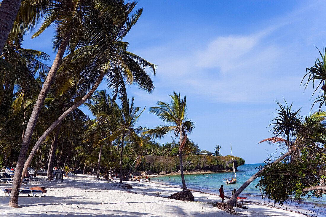 Tourists relaxing at Shanzu Beach, Coast, Kenya