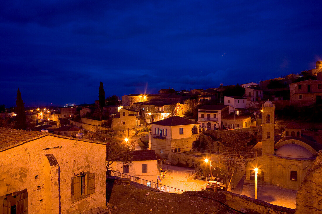 Village of Tochni at night, Larnaka district, South Cyprus, Cyprus