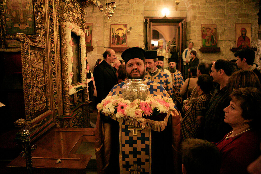Procession with priests in St. Lazarus Church, Lazarus celebration, Larnaca, South Cyprus, Cyprus