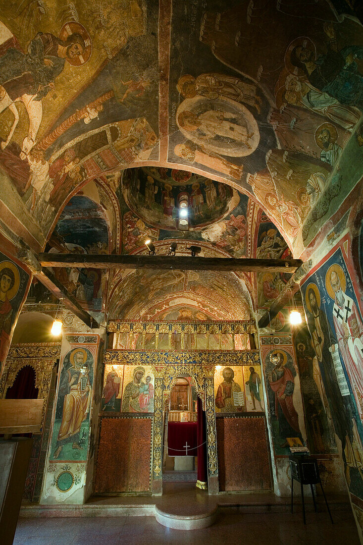 Kirche Agios Nikolaos tis Stegis mit Fresken, Scheunendachkirche, UNESCO Weltkulturerbe, bei Kakopetria, Troodos Gebirge, Südzypern, Zypern