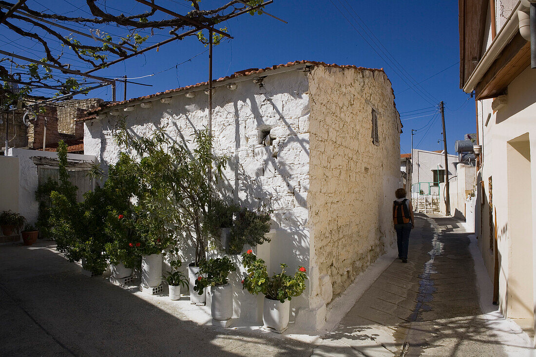 Gasse in Omodos, Dorf, Troodos Gebirge, Südzypern, Zypern