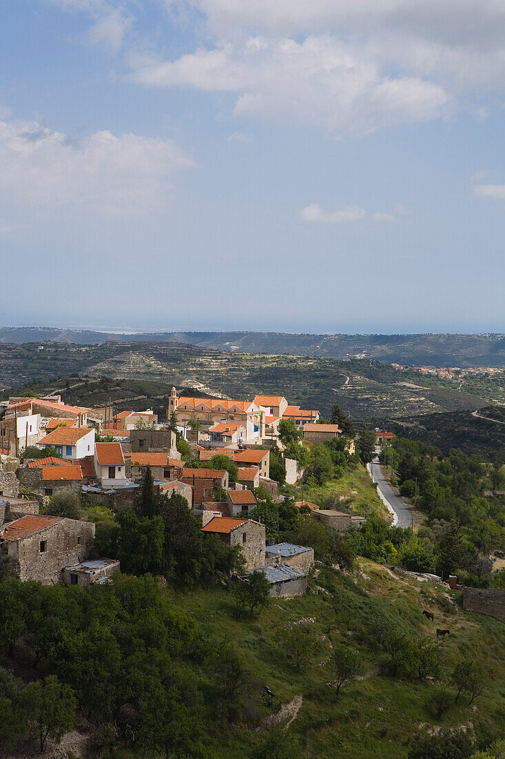 Vouni village and mountain landscape, Troodos mountains, Vouni, South Cyprus, Cyprus