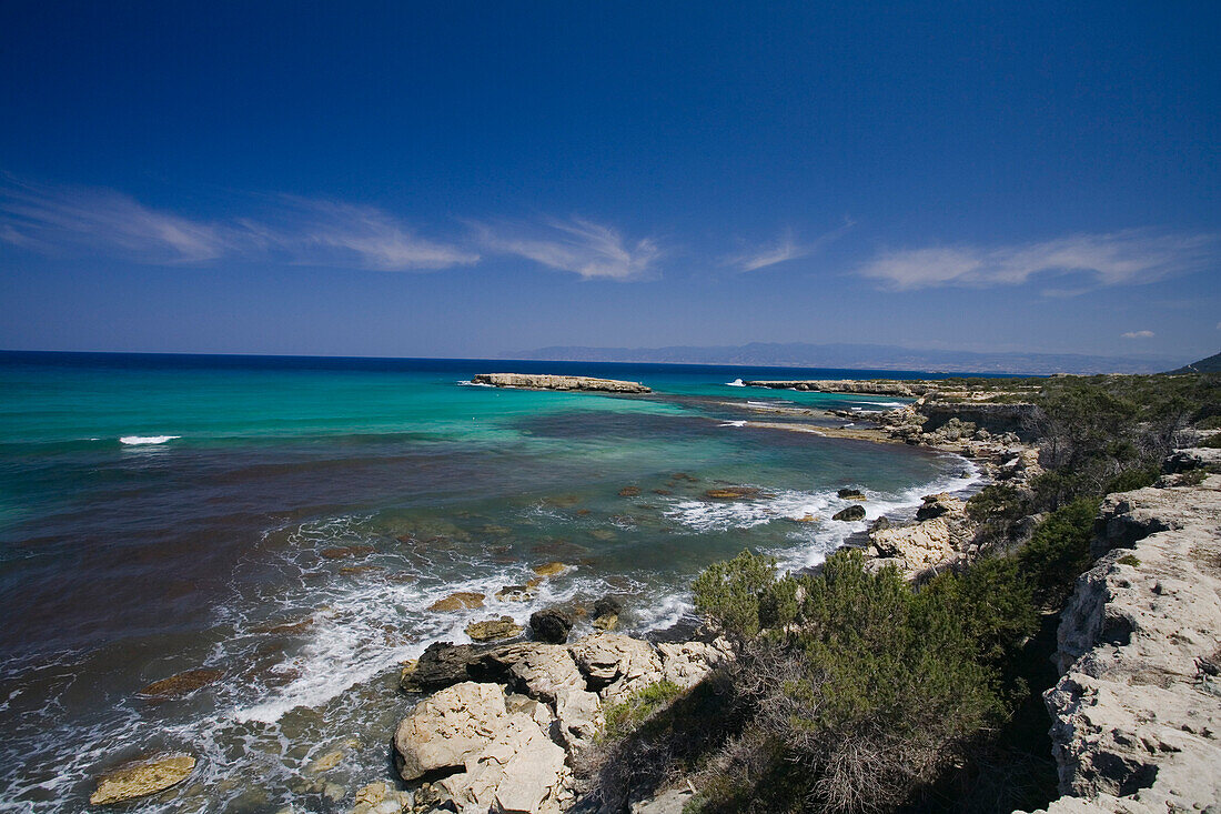 Coastal landscape and Mediterranean Sea, Akamas Nature Reserve Park, South Cyprus, Cyprus