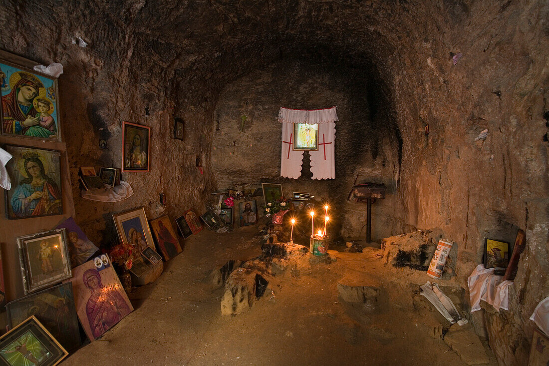 Agia Solomoni, cave church, carved out of limestone rock and was originally used as a catacomb, Paphos, South Cyprus, Cyprus