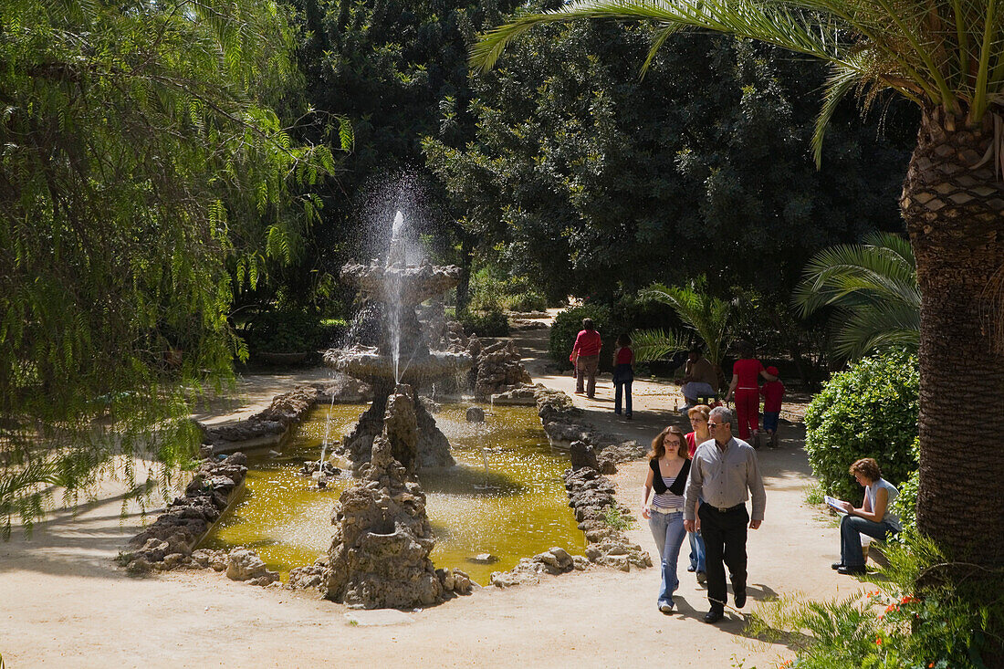 Fountain in the municipal park beneath D'Avila Bastion, historic city wall, Lefkosia, Nicosia, South Cyprus, Cyprus
