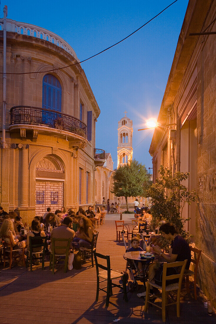 Students sitting outside a cafe, coffee shop near Faneromeni Church, Lefkosia, Nicosia, Cyprus