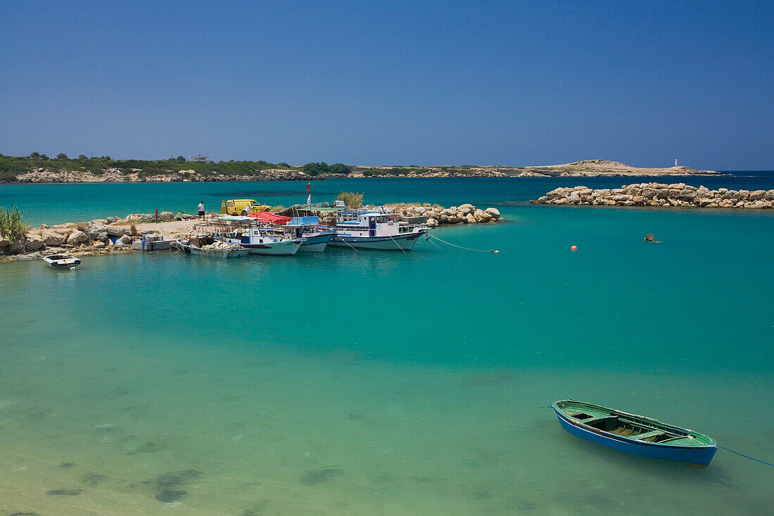 Small fishing port with fishing boats, Erenkoy, Gialousa, Dipkarpaz, Rizokarpaso, Karpasia, Karpass Peninsula, Cyprus