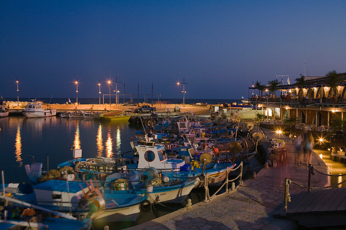 Harbour with fishing boats at night, fishing port, Agia Napa, South Cyprus, Cyprus