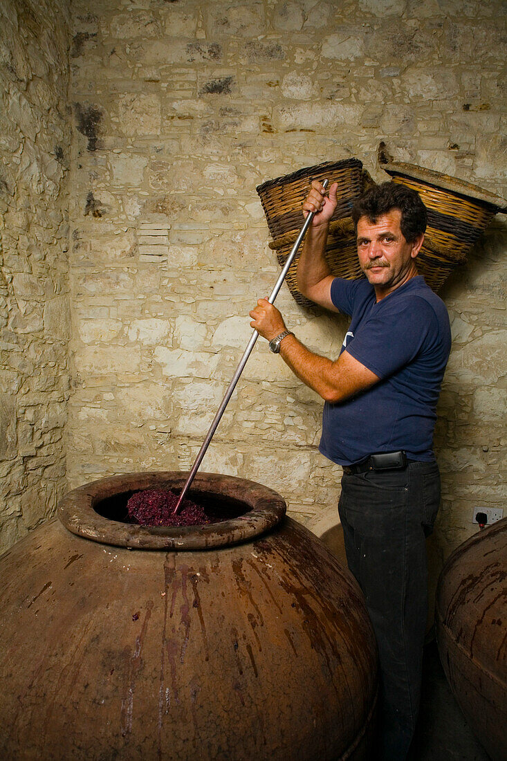 Traditional wine production in a wine cellar, Winery, Koilani, Troodos mountains, Cyprus