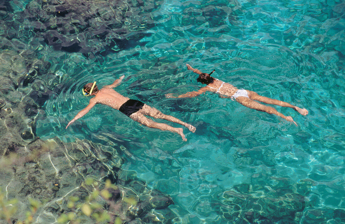 Couple snorkling in cristal water. Curaçao. Caribbean