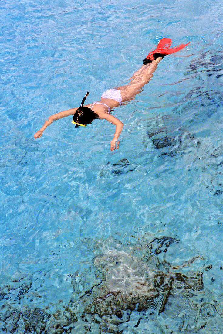 Woman Snorkeling the Caribbean waters