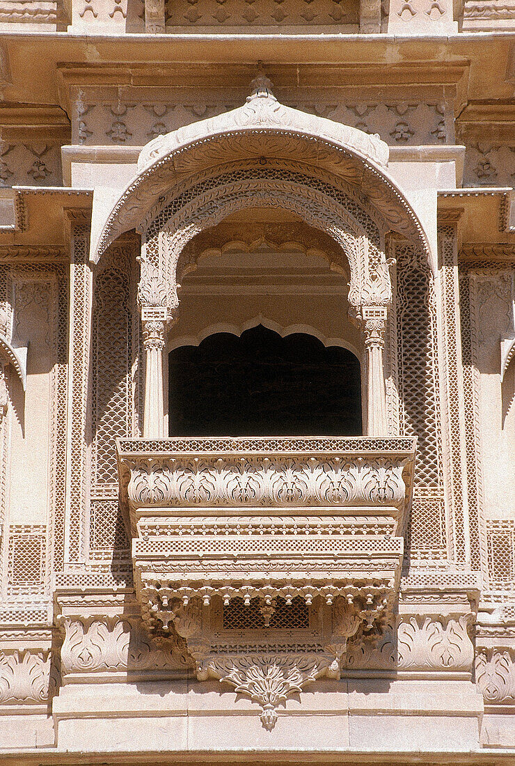 The carved designs of Patuwa ki Haweli. Jaisalmer, Rajasthan, India