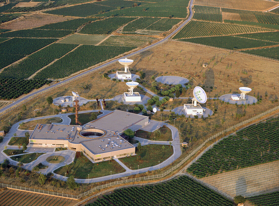 Aerial view of telecommunications centre. Vilafranca del Penedès. Barcelona province. Spain