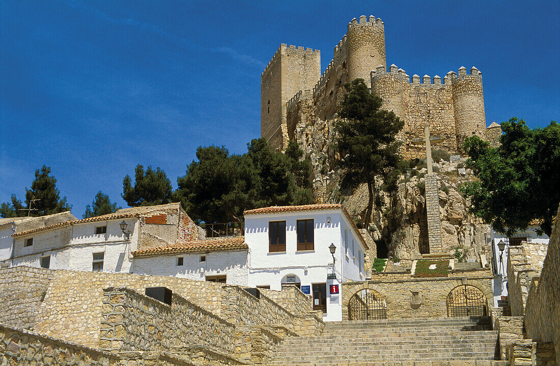 Stairs. Old town. Medieval castle. Almansa. Castilla la Mancha. Albacete. Spain.