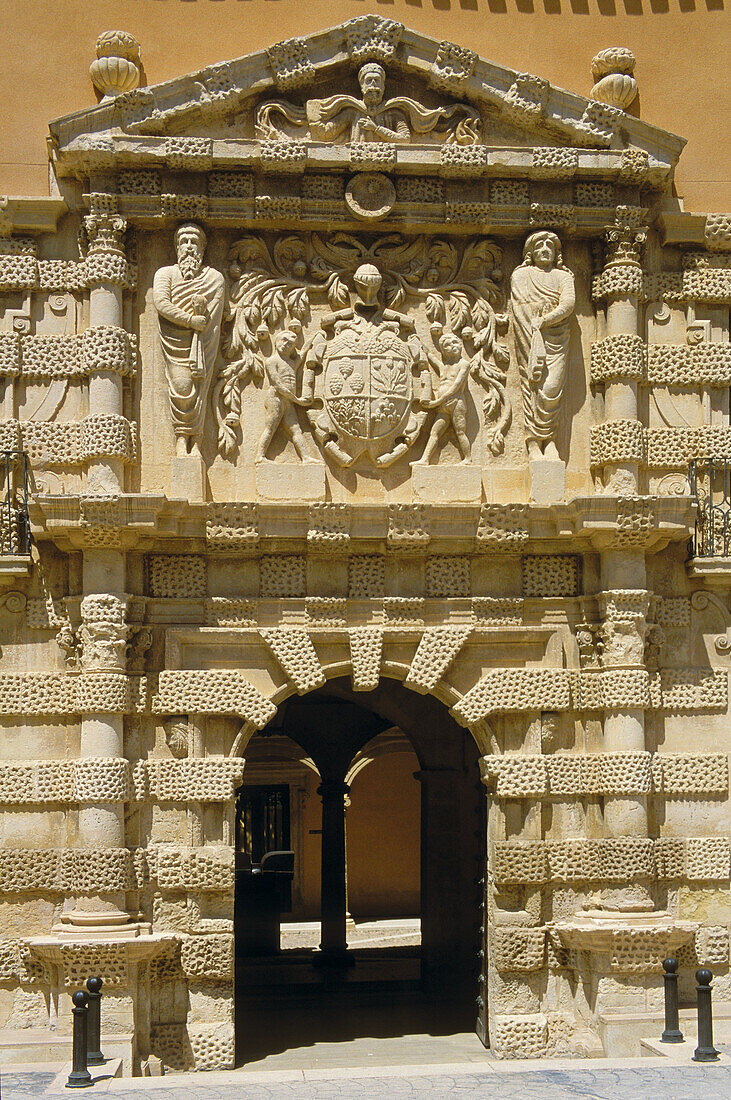 Condes de Cirat Palace (Casa Grande). XVIth century mannerist style building. Main façade. Almansa. Castilla la Mancha. Albacete. Spain.