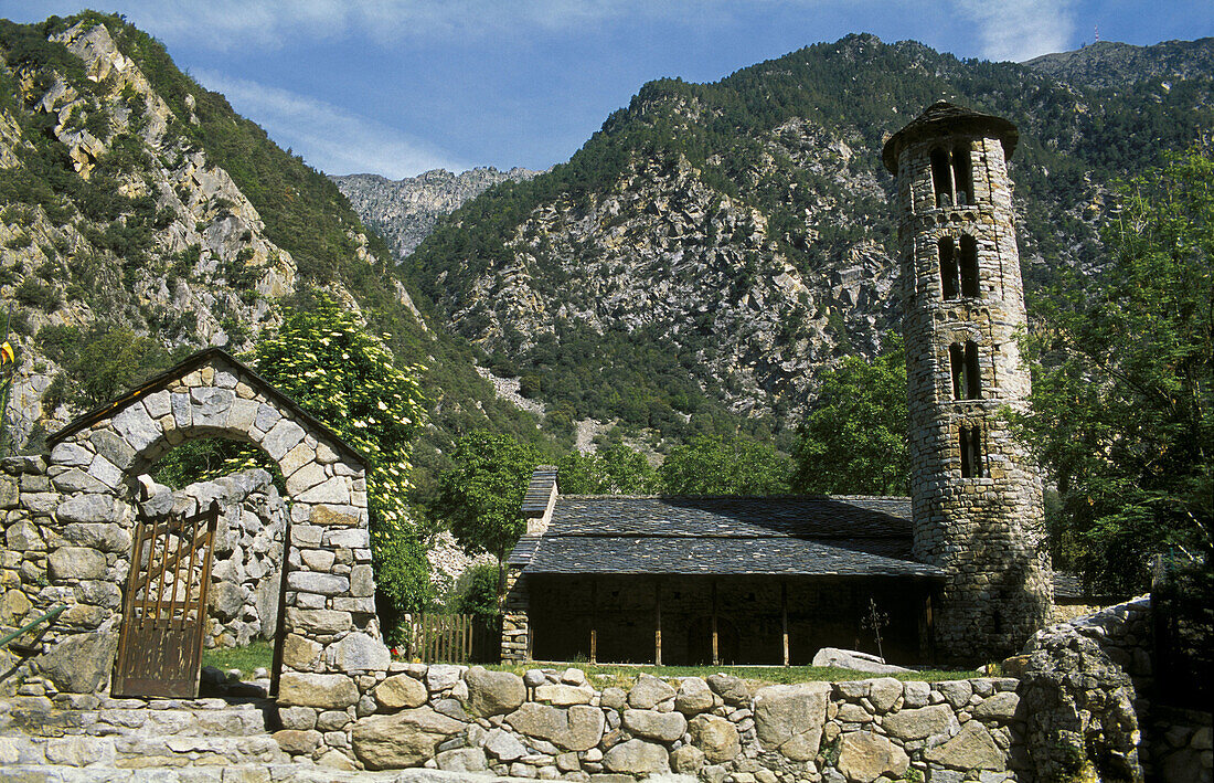 Round belltower. Santa Coloma parish church. Santa Coloma. Andorra