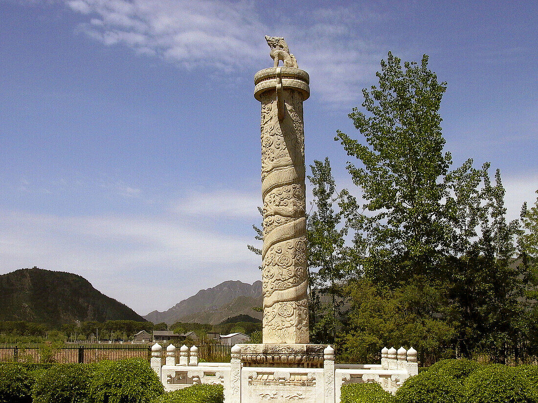 White stone ornamental column ( huabiao ) at Ming Tombs complex. Beijing. China