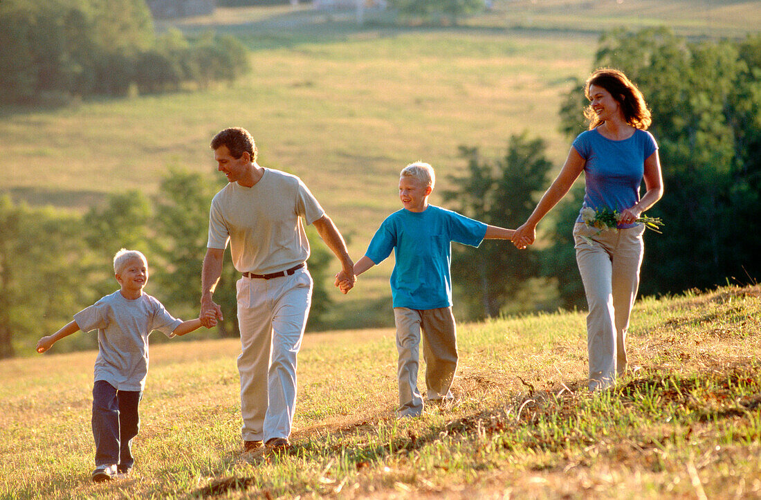 Family walking in the country