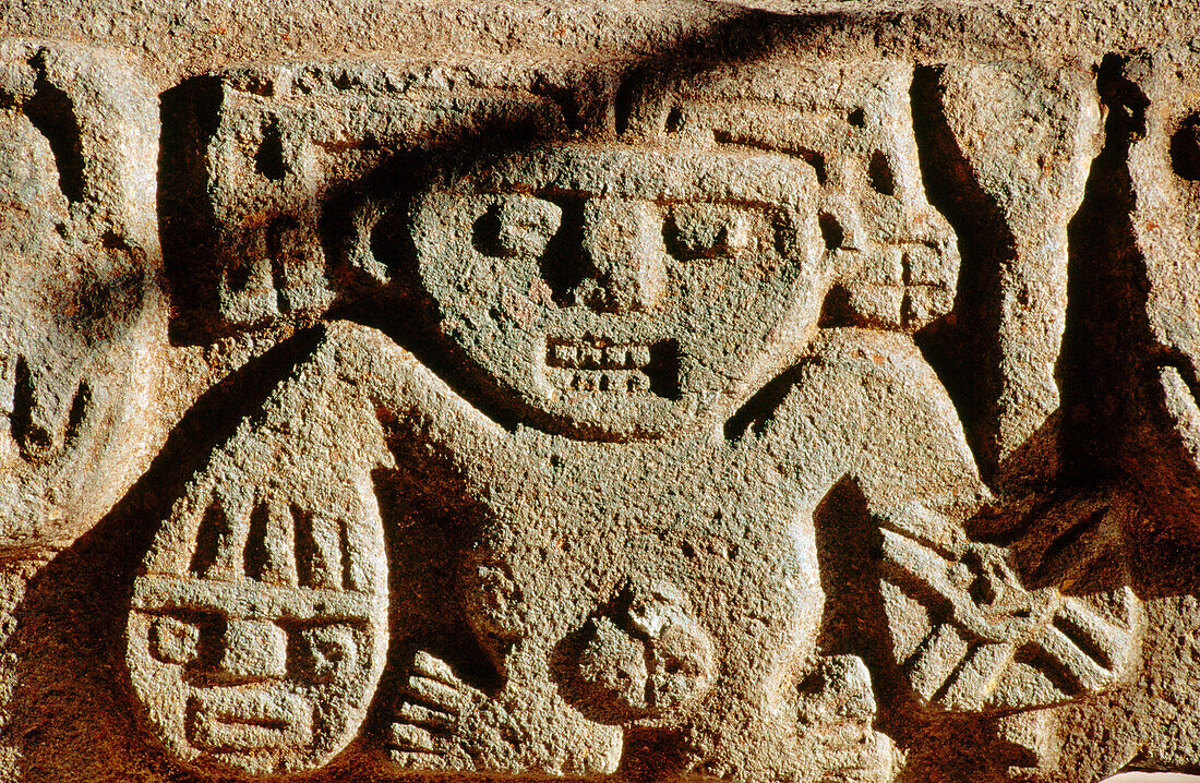 Relief belonging to Recuay Culture. Open-air archeological museum, Huaraz, Chavin Region, Peru