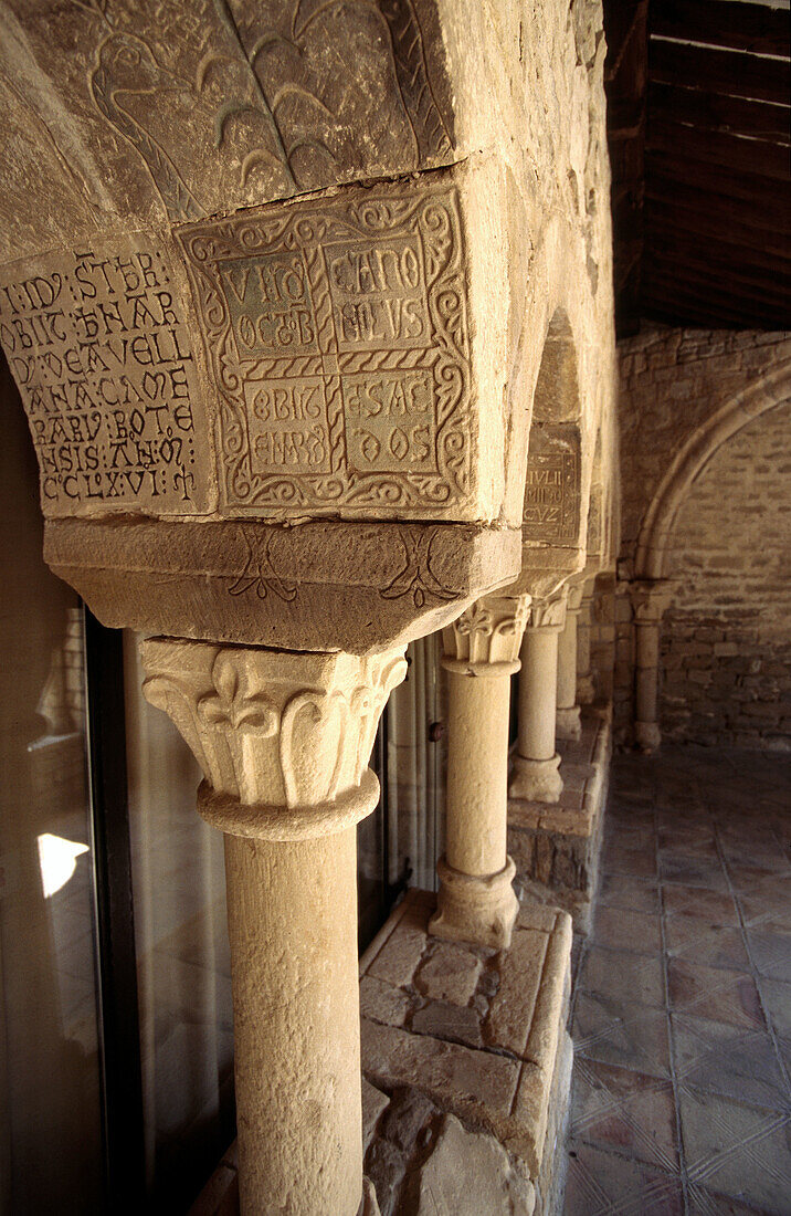 Mortuary epigraph. Romanesque cathedral of San Vicente. Roda de Isábena. (Romanesque XIth century). Isábena valley. Pirineo Aragonés. Huesca province. Spain.
