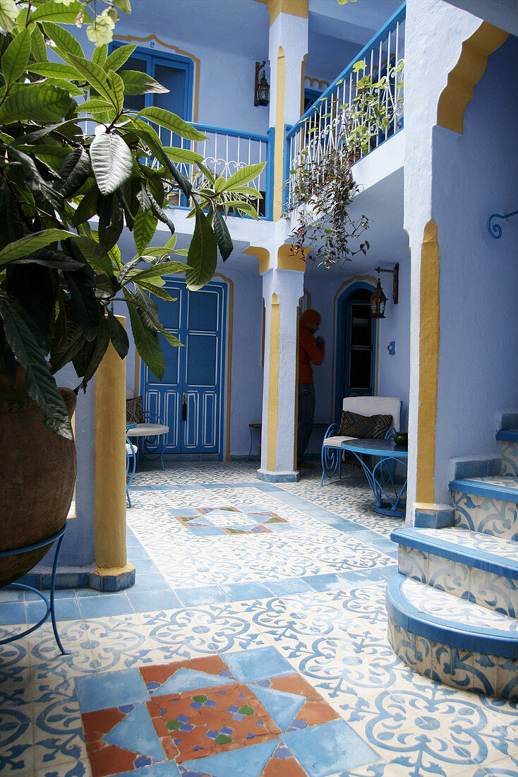 Typical courtyard Chefchaouen, Morocco.