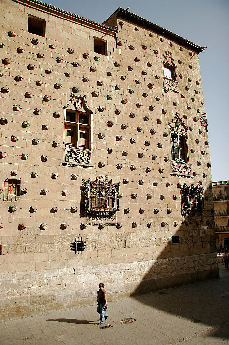 Façade of Casa de las Conchas (15th century), Salamanca. Castilla-León, Spain