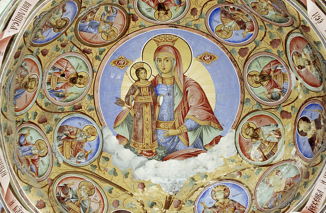 Frescoes. Rila orthodox monastery. World Heritage. Bulgaria.
