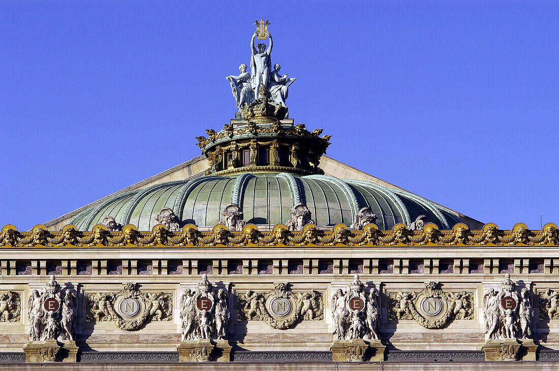 Detail of the rooftop from the Opera by Charles Garnier. Paris. France