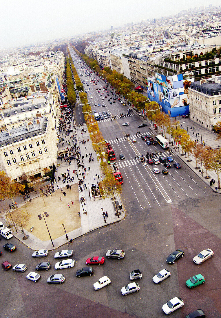 Aerial view of Place de l Etoile and Champs Elysées. Paris. France