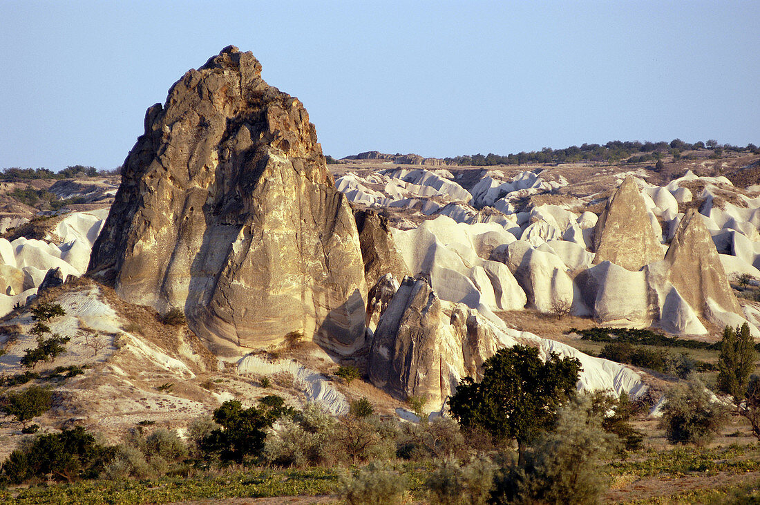Landscape with volcanic rock formations near Göreme. Cappadocia. Turkey.