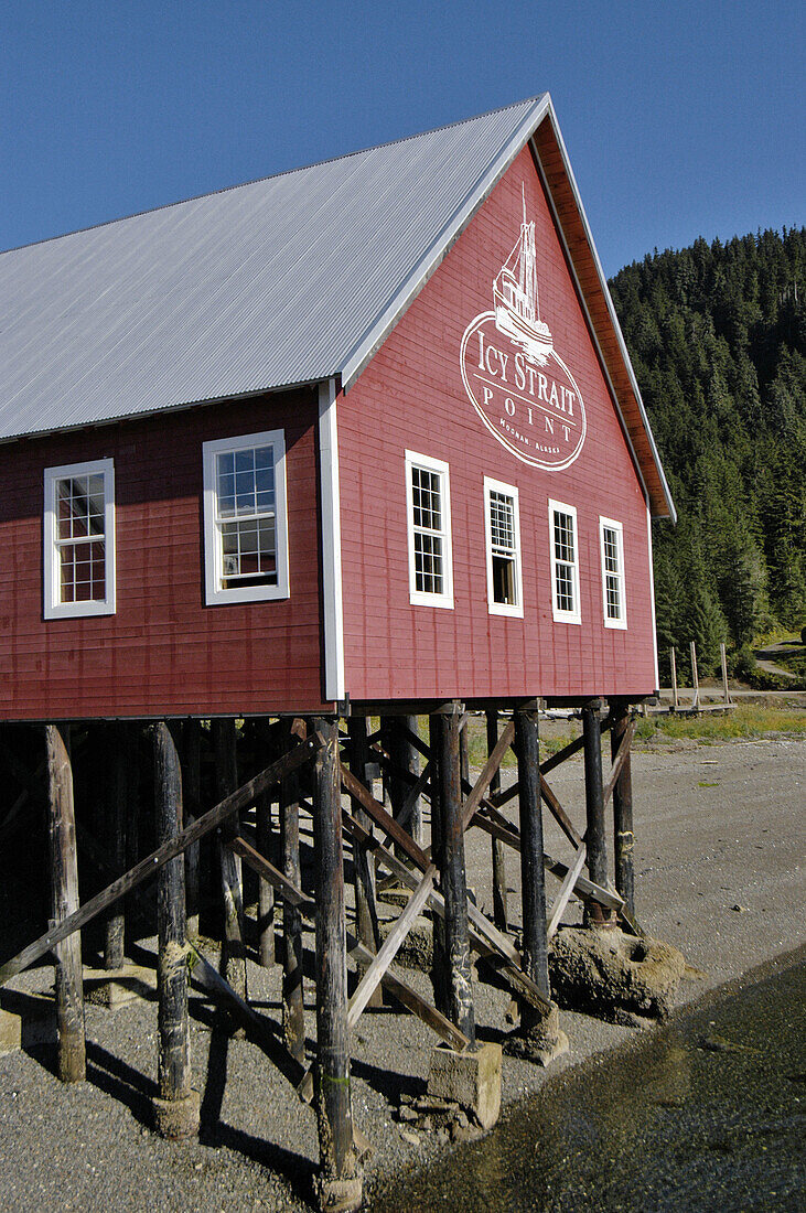Red visitor s building at Icy Strait Point. Hoonah. Alaska