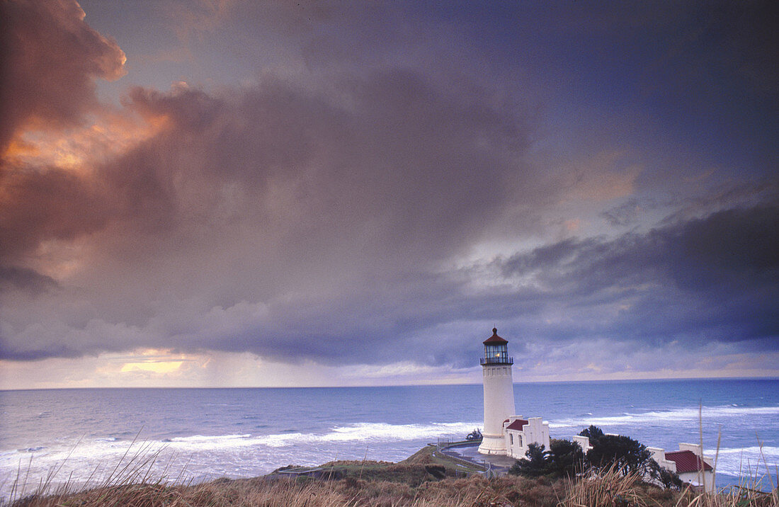 North Head Lighthouse at Fort Canby State Park. Washington State Coast. USA