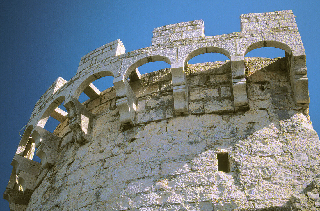 Detail of tower, Korcula town. Korcula Island, Dalmatia. Croatia