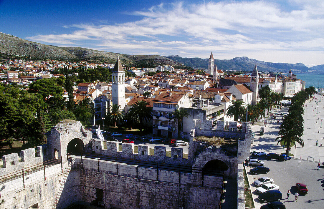 Overlooking the town of Trogir from the main tower at Kamerlengo fortress. Trogir, central Dalmatia. Croatia