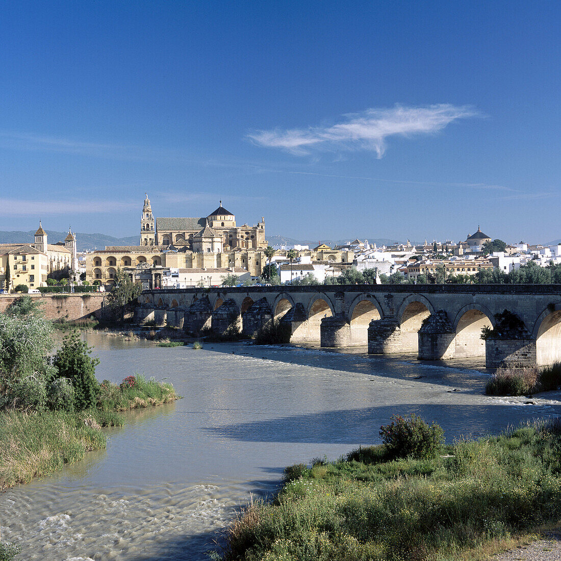 Roman bridge over Guadalquivir River with the mosque in background. Córdoba. Spain