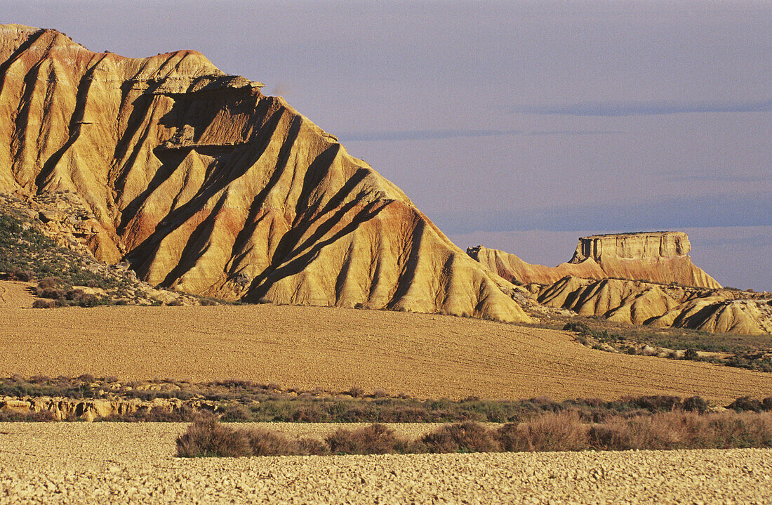 Barren landscape. Bardena Blanca. Bardenas Reales. Navarre. Spain