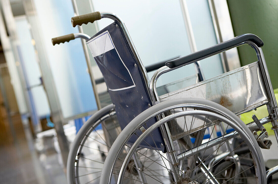 Wheelchair in Emergency area. Hospital Universitario Gran Canaria Doctor Negrin, Las Palmas de Gran Canaria. Canary Islands, Spain