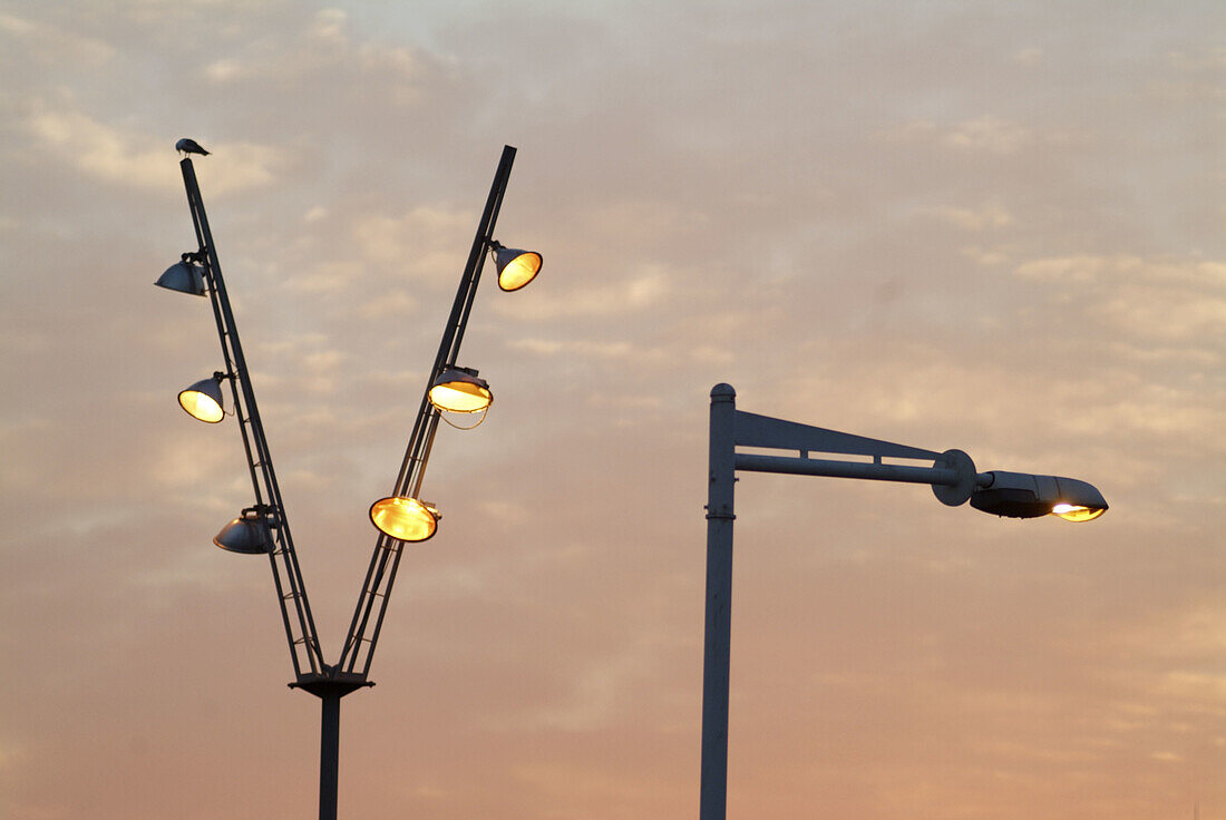 Street lamps at sunset