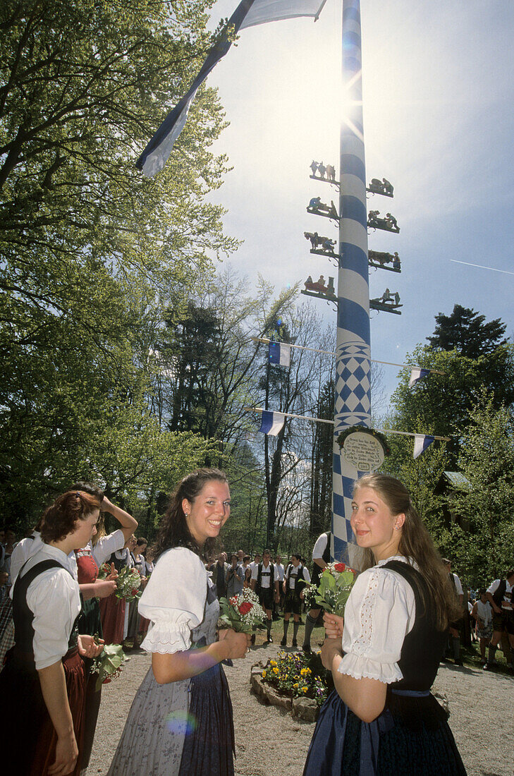 Women at a maypole festival, Bavaria, Germany