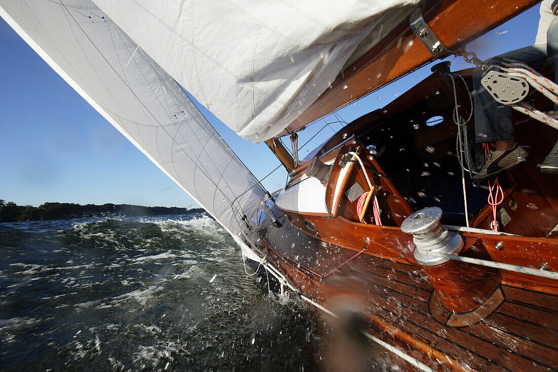 Sailboat on lake Chiemsee, Upper Bavaria, Bavaria, Germany