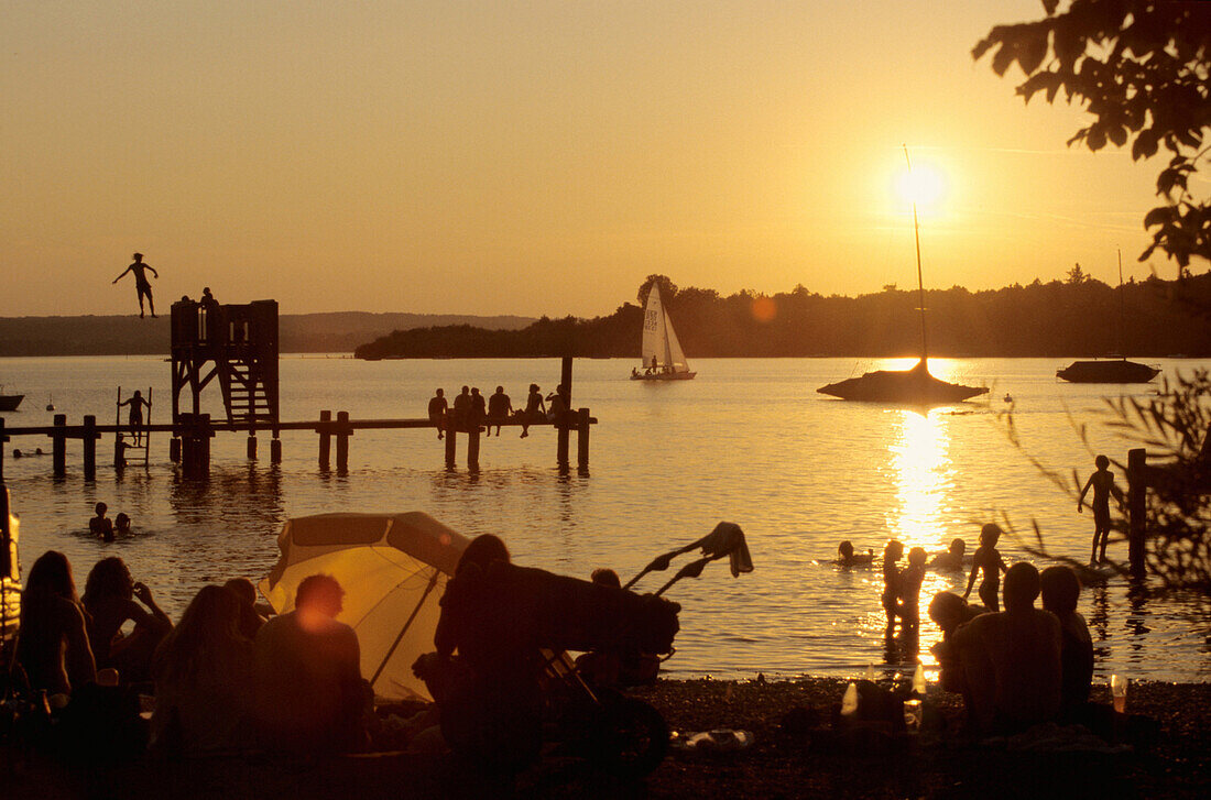 Sunset at lake Ammersee near Herrsching, Bavaria, Germany