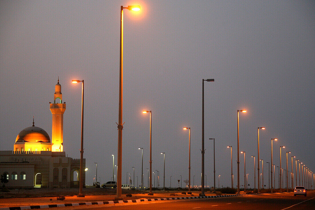 Illuminated streets of Abu Dhabi, United Arab Emirates, UAE